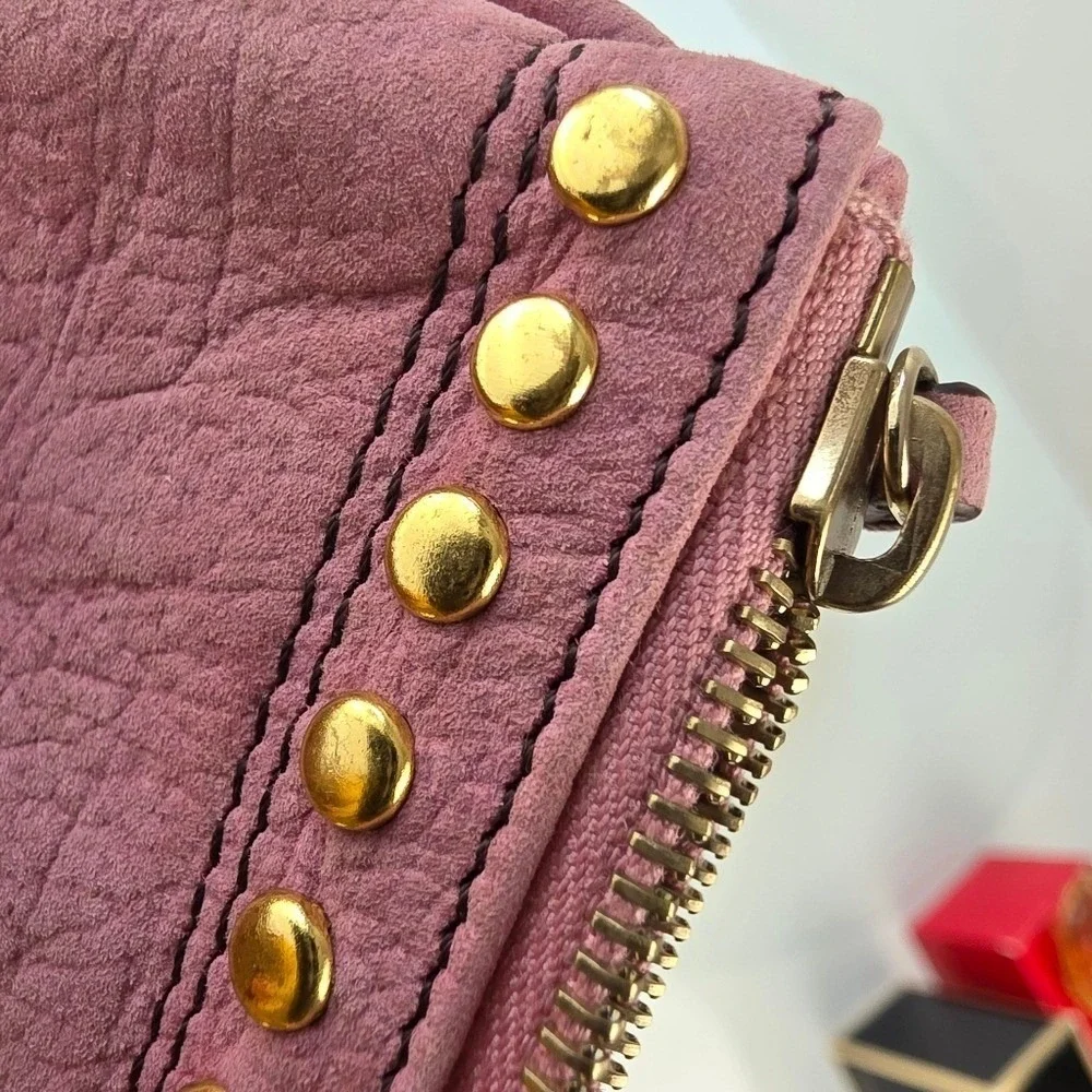 Fendi Coin Purse Pouch OS Pink Excellent Studded Leather Key Cles Gold Hardware
